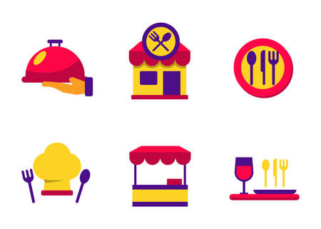 Set of restaurant icon in flat style isolated on white background. Colorful restaurant iconのイラスト素材