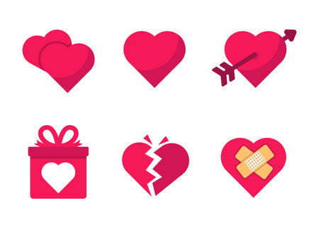 Set of love icon in flat style isolated on white backgroundのイラスト素材