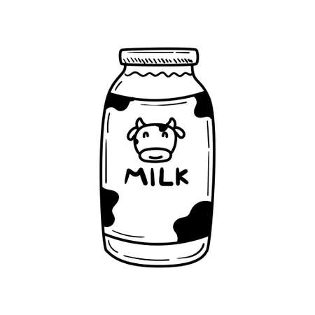 Bottle of milk vector illustration in cute hand drawn style isolated on white backgroundのイラスト素材