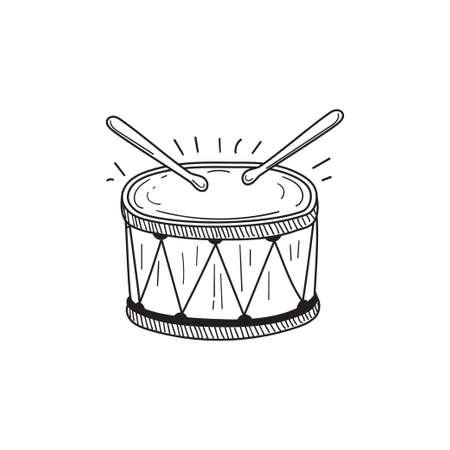 Drum doodle illustration isolated on white background. Hand drawn drum vectorのイラスト素材