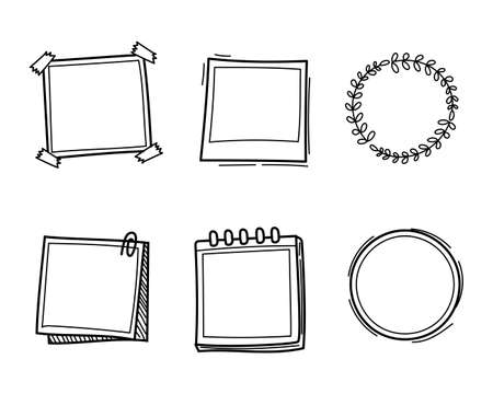 Cute doodle frame vector with black and white color isolated on white backgroundのイラスト素材