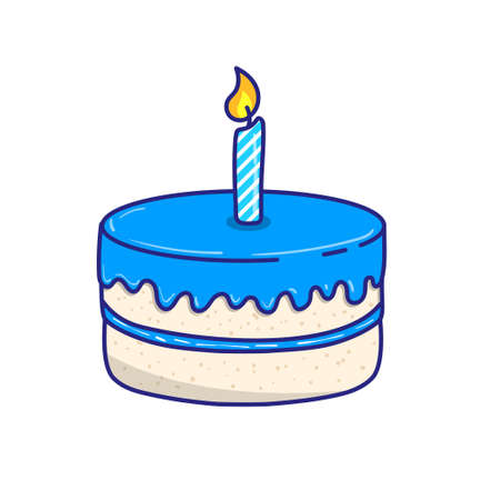Simple blue birthday cake vector illustration in cartoon style isolated on white backgroundのイラスト素材