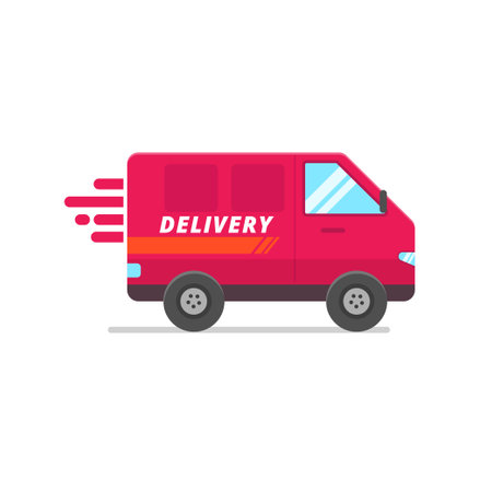 Delivery van vector illustration in flat style isolated on white background. Delivery van iconのイラスト素材