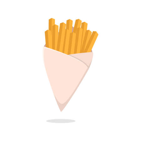 Potato fries with paper cone packaging vector illustration isolated on white backgroundのイラスト素材