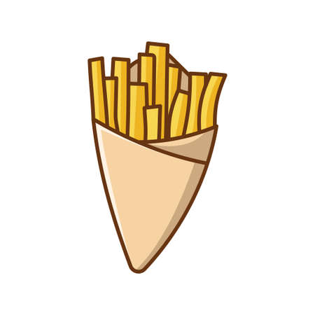 French fries with paper cone packaging vector illustration isolated on white backgroundのイラスト素材