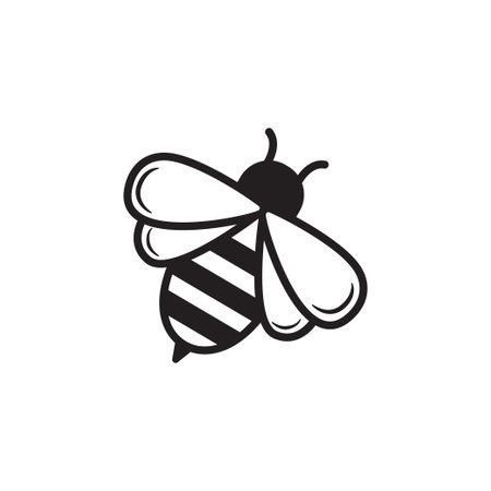 Simple bee vector illustration with a black and white design. Bee icon on isolated backgroundのイラスト素材