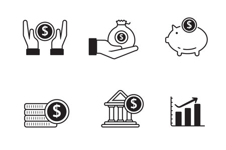 Set of savings icons with black and white design on isolated backgroundのイラスト素材