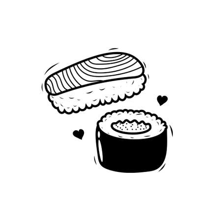 Cute sushi doodle illustration on isolated backgroundのイラスト素材