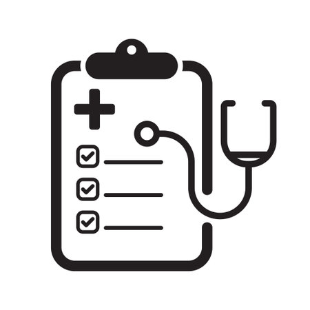 Medical checkup icon with black glyph style isolated on white backgroundのイラスト素材