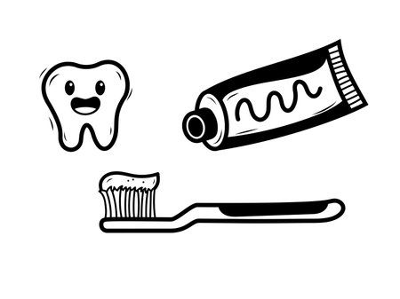 Toothpaste and toothbrush vector illustration with hand-drawn style isolated on white backgroundのイラスト素材