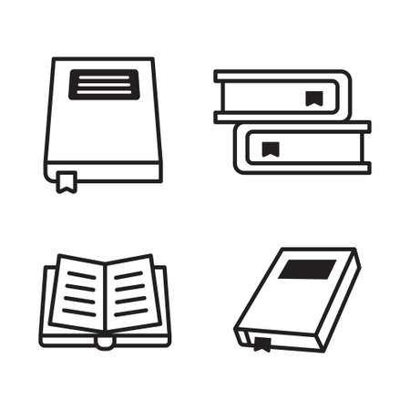 Set of book icons with black and white design on isolated backgroundのイラスト素材