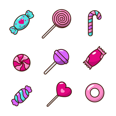Set candies icons with colorful style isolated on white background. Candies vector illustrationのイラスト素材