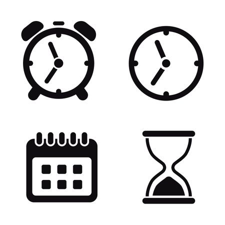 Set of time icons with black color isolated on white backgroundのイラスト素材