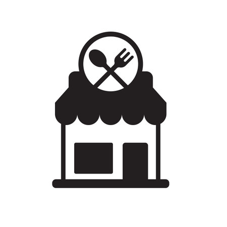 Restaurant building icon in simple black design isolated on white backgroundのイラスト素材