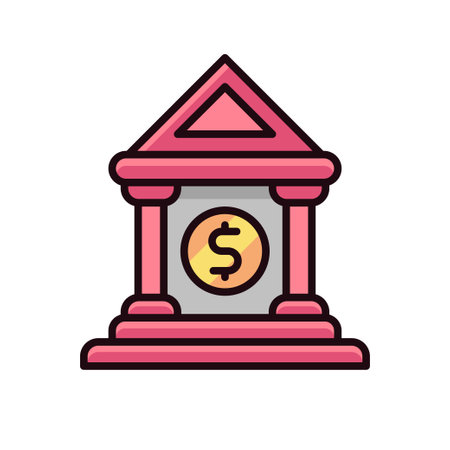 Bank building icons in colorful style isolated on white backgroundのイラスト素材