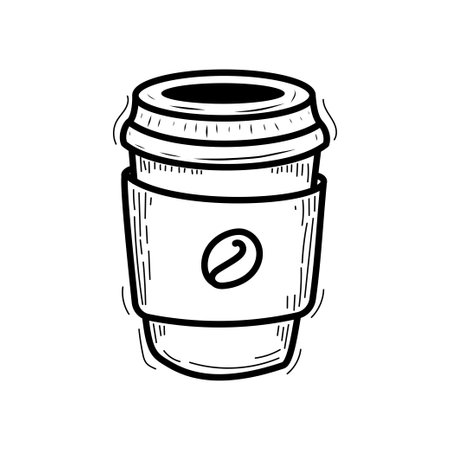 Hand-drawn disposable coffee cup illustration isolated on white background. Coffee cup doodleのイラスト素材
