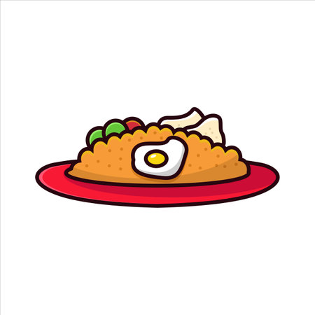 Cartoon illustration of fried rice with egg and vegetable isolated on white background.のイラスト素材