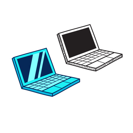 Laptop vector illustration in cartoon style with colorful and black style isolated on a white backgroundのイラスト素材