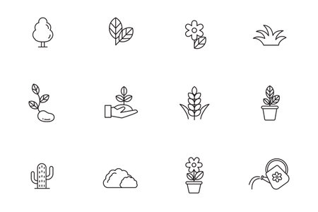Set of plant icons in line style on white background. Plants vector illustrationのイラスト素材