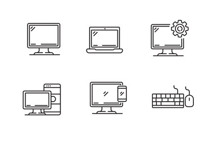 Set of computer icons with line style on a white backgroundのイラスト素材