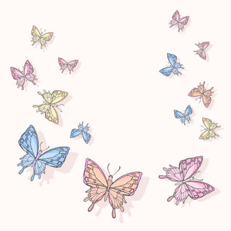 Perfect colorful set of butterflies drawn in vector. Elegant summer background. Vector file organized in files for easy editing.のイラスト素材