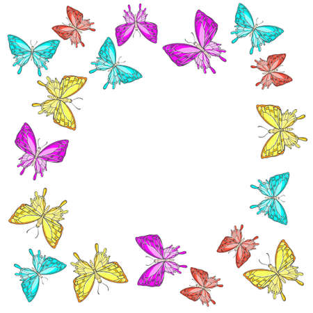 Perfect colorful set of butterflies drawn in vector. Elegant summer background. のイラスト素材