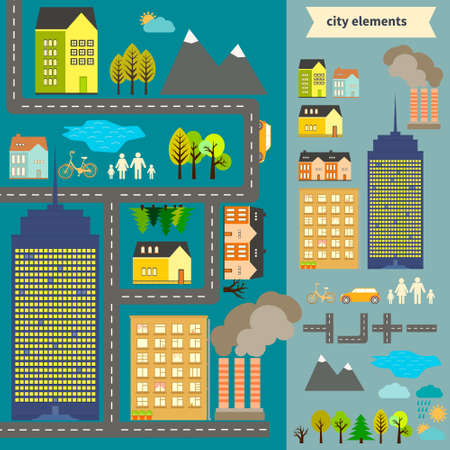 City elements for creating your own map. Easy to edit and recolor - vector object are separeted in groups. Create your own map or use sample map for your design. のイラスト素材