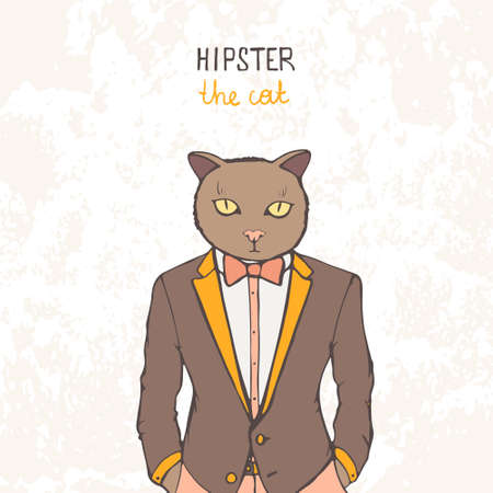Hipster cat isolated with hipster elements and icons. のイラスト素材