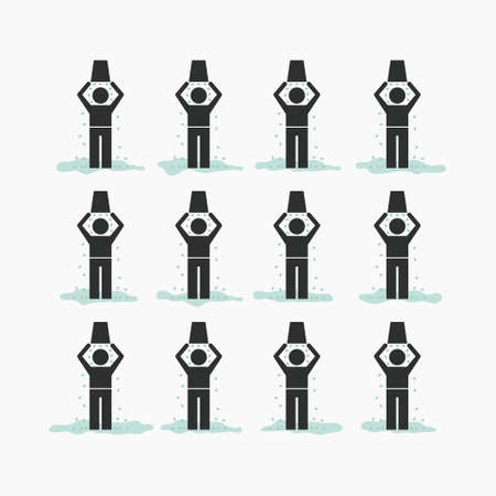 Ice Bucket Challenge - fund raising for ALS vector concept. Viral social activity. People dumping buskers of cold icy water on themselves for charity and donations.のイラスト素材