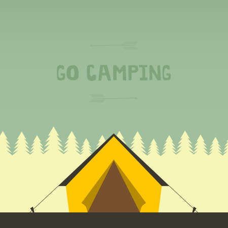 Graphical camping illustration made in flat style. Vector camping concept with tent and nature around.のイラスト素材