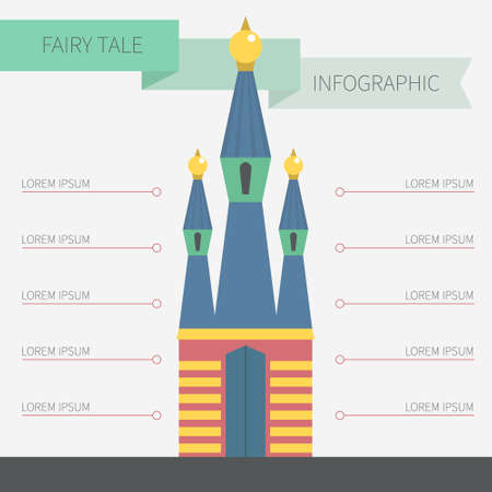 Fairytale infographic - building with data elements for your design about arhitecture, real estate or building. Vector card template with castle for your text.のイラスト素材