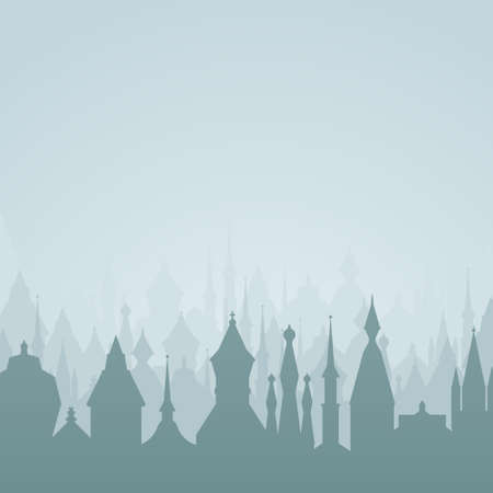 Template for an invitation or card with beautiful castles made in flat style. Vector fairytale illustration.のイラスト素材