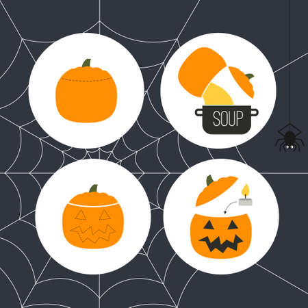 How to make Jack-O'Lantern - main symbl of halloween. Halloween pumpkin DIY instrutions maed in flat styled vector.のイラスト素材