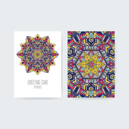 Vector greeting card design. Ornamental invitation template. Arabic, islamic motive. Vintage abstract greeting card. Victorian lace decoration design. Luxury graphical postcard. Classic layout.のイラスト素材