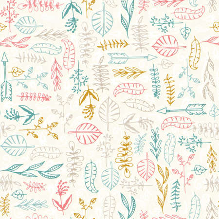Cute seamless texture with perfect natural leaves. Hand drawn botanical background. Use this pattern for wedding invitations, wraping or as a background on your website.のイラスト素材