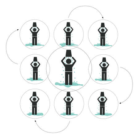 Ice Bucket Challenge - fund raising vector concept. Viral social activity. People dumping buskers of cold icy water on themselves for charity and donations.のイラスト素材