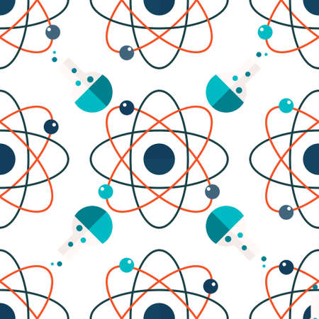 Graphic seamless vector pattern with chemistry and physics objects. back to school background.のイラスト素材