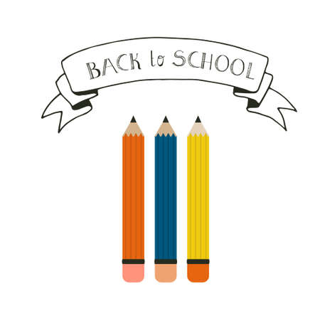 Back to School conceptual illustration with typography and three pencils made in vector.のイラスト素材