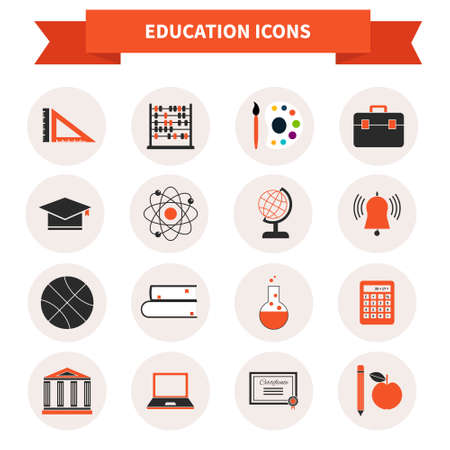 Perfect education icons made in modern flat style. School related pictograms made in vector. E-learning or classic education illustrations.のイラスト素材