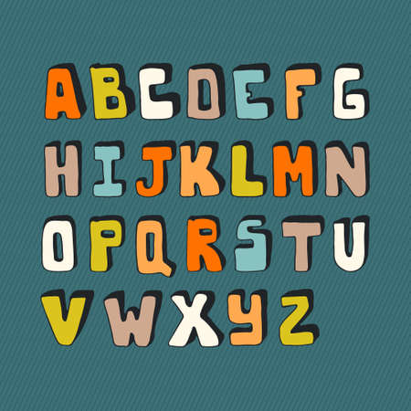 Cute hand drawn alphabet made in vector. ABC for your design. Easy to use and edit letters. Hand drawn digital isolated alphabet for DIY projects and design.のイラスト素材