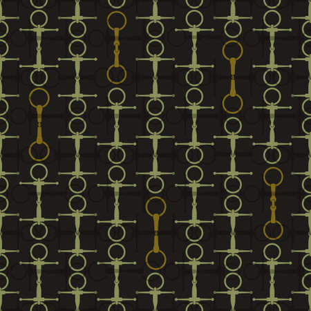 Vintage equine background with saddles and bits. Perfect equine seamless texture made in vector. Horseriding design. Horse supplies.のイラスト素材