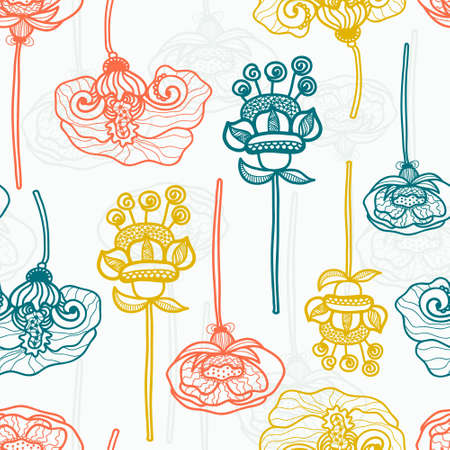 Cute seamless texture with perfect flowers. Cute hand drawn floral botanical background. Vector file organized in groups for easy editing.のイラスト素材