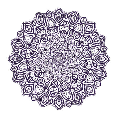 Mandala -round vector ornament. Traditional indian symbol. Geometric circle element. Hand drawn vintage spiritual and meditation icon. Graphic template for your design. Isolated on white background.のイラスト素材