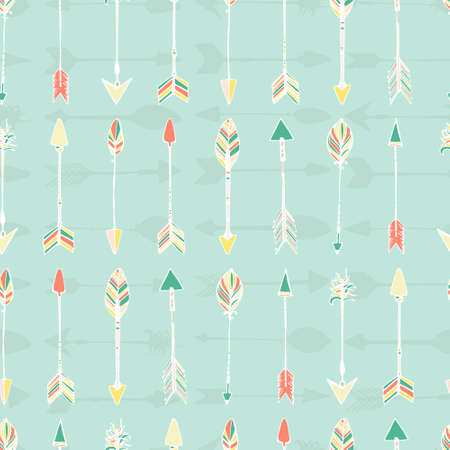 Ethnic colorful seamless pattern made in vecor. Texture with tribal indian hand drawn arrows. Native american background design.のイラスト素材