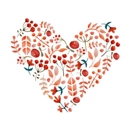 Beautiful waterclor vector illustration - hand painted watercolor heart made of flowers and leaves. Perfect save the date or wedding invitation card design elementのイラスト素材