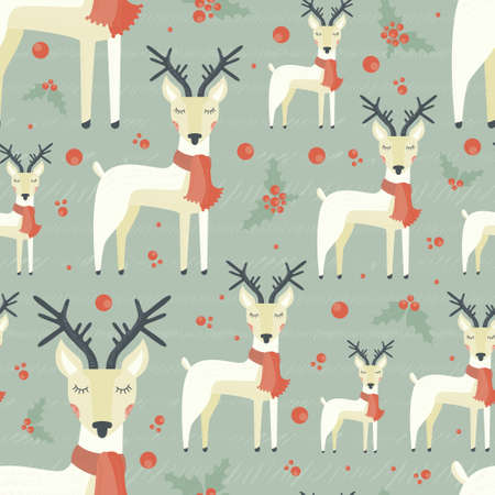 Xmas seamless pattern with cute deer. New Year celebration texture. Christmas background for cards, invitations and websites.のイラスト素材