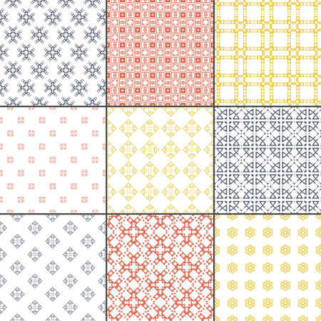 Set of nine vector seamless geometrical patterns. Vintage textures. Decorative background for cards, invitations, web design. Retro digital paper.のイラスト素材