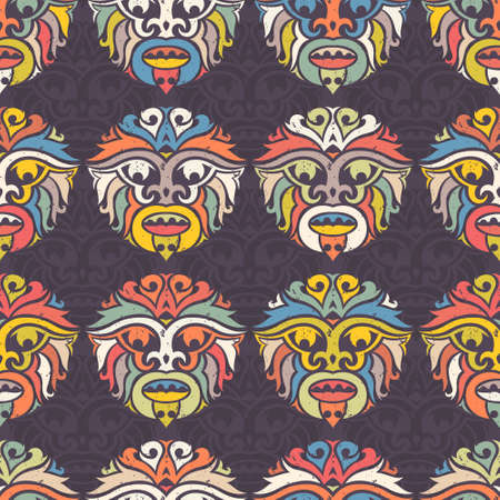 Tribal mask seamless pattern. Unique cultural vector background design. Traditional african and...
