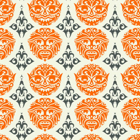 Tribal mask seamless pattern. Unique cultural vector background design. Traditional african and polynesian totem symbols.のイラスト素材