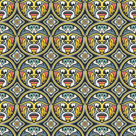 Tribal mask seamless pattern. Unique cultural vector background design. Traditional african and polynesian totem symbols.のイラスト素材